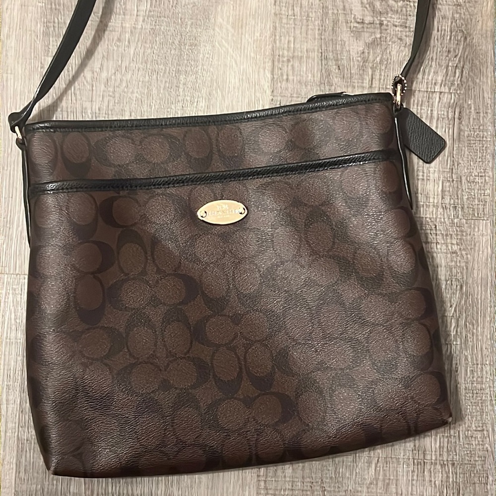 Coach File Crossbody Bag Signature Coated Canvas Shoulder Bag Brown Black F29210